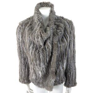 Knit Genuine Rabbit Fur Jacket Long Sleeve Wom Small Gray Magnetic Closure